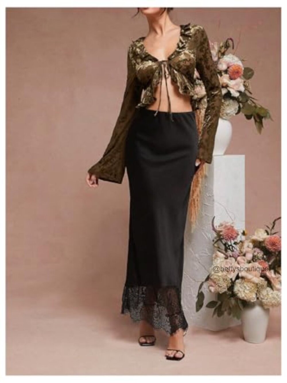 Satin Lace Maxi Skirt High Waist Fishtail Long Skirts - Picture 5 of 5